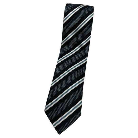 PAL ZILERI Men's 100% Silk Necktie LUXURY Tie XL Black Blue Striped W:3.4" EUC - Picture 1 of 5